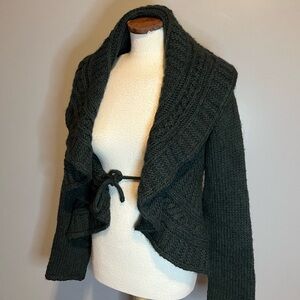 Elsamanda Alpaca Wool Blend Sweater Womens Large Green Shawl Collar Chunky Knit